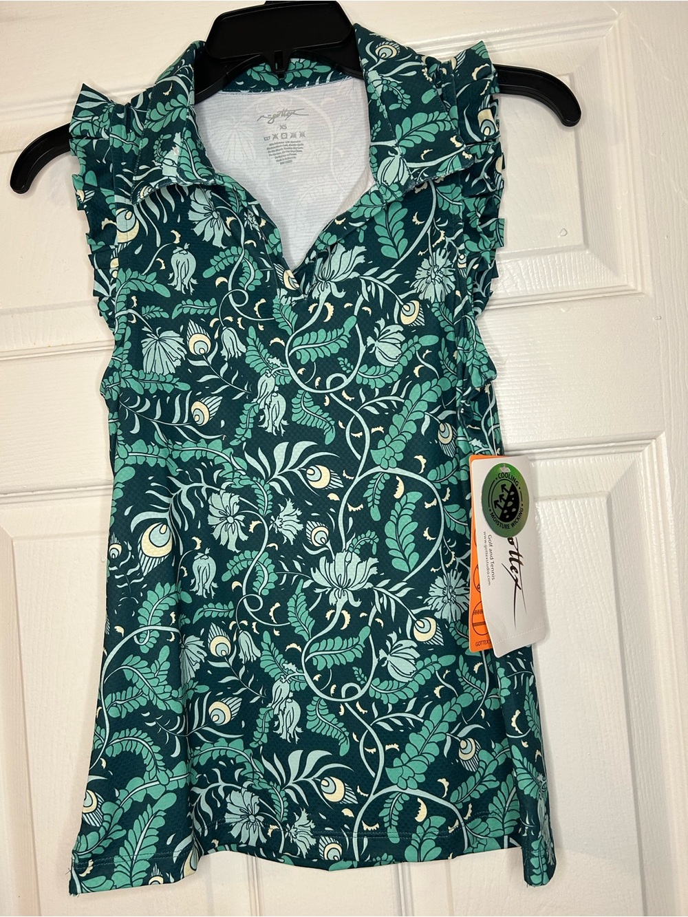 Gottex Teal Floral Print Ruffle Tank Top